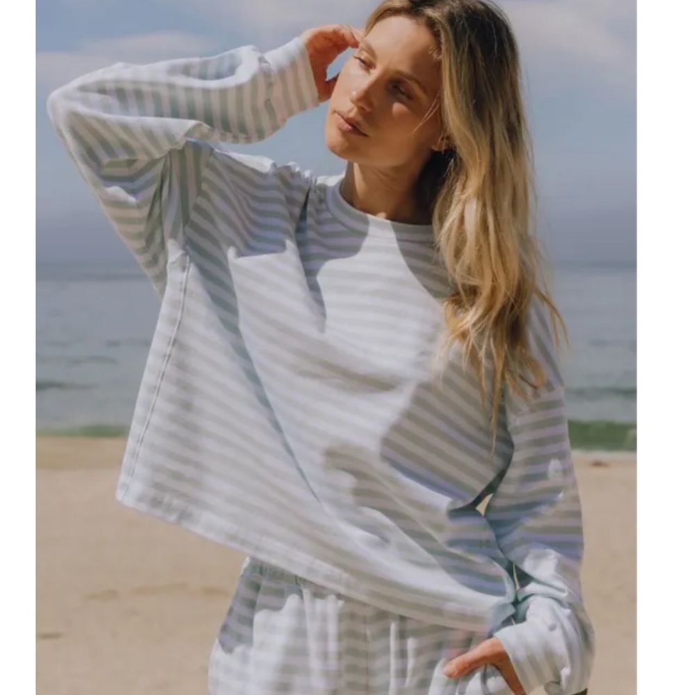 Daily Drills Light Blue and White Striped Sweatshirt